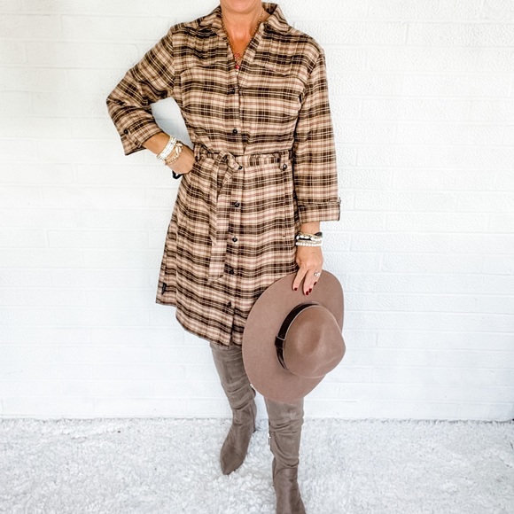 🍁👜 Merrell Plaid Flannel Belted Shirt Dress - 8